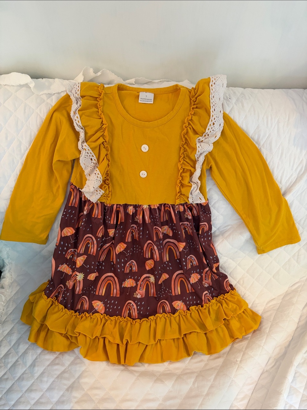 Rainbow Mustard Yellow & Rust Rainbow-Print Casual Dress